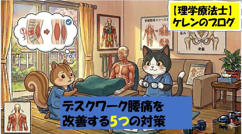 デスクワーク腰痛を改善する5つの対策｜理学療法士が解説するイラスト