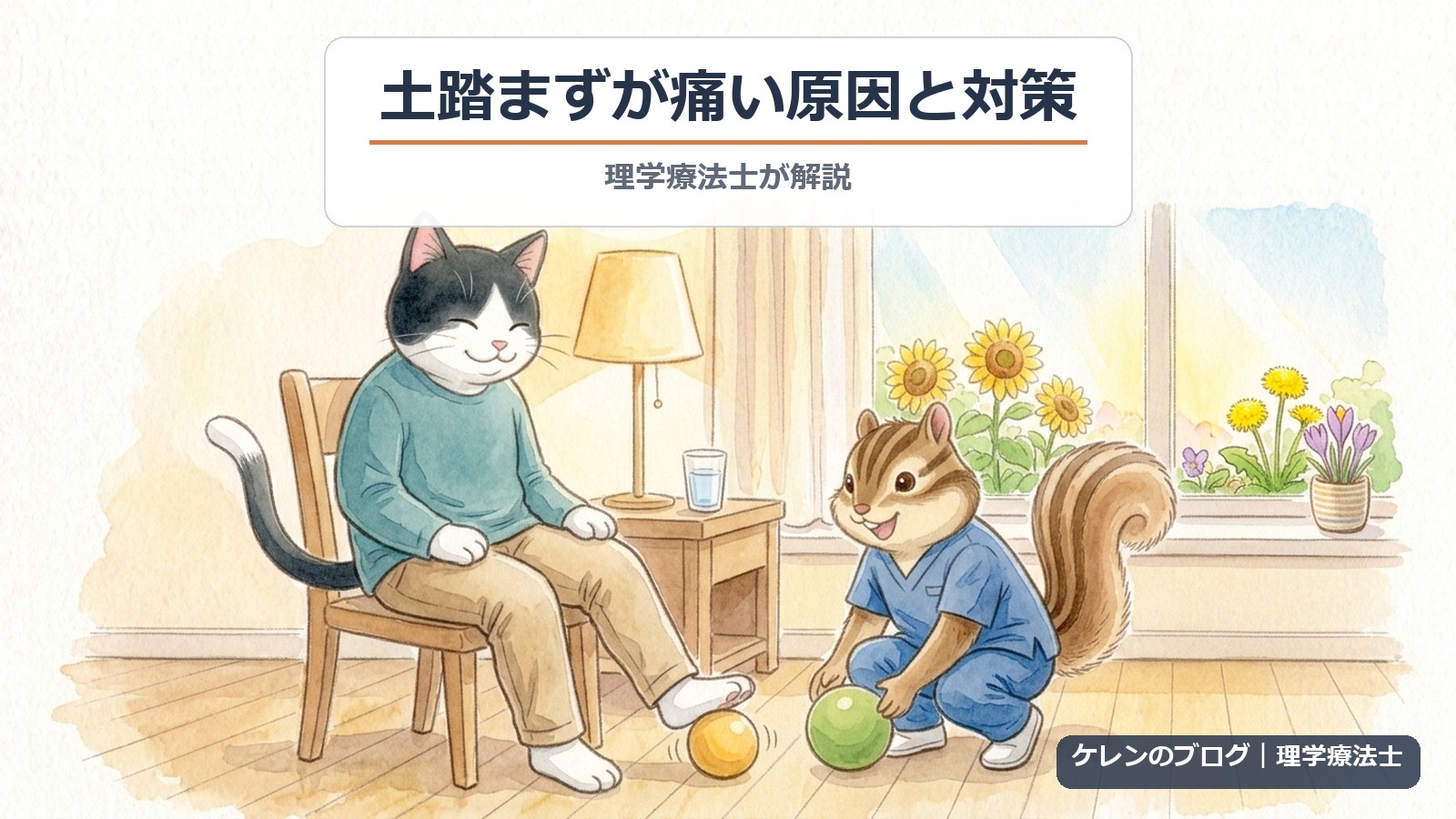 土踏まずが痛い原因と対策｜理学療法士が解説（猫とリスのイラスト）